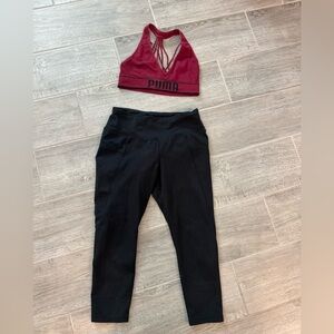 PUMA Burgundy Sports Bra Black Jockey Capri Leggings Sz. S